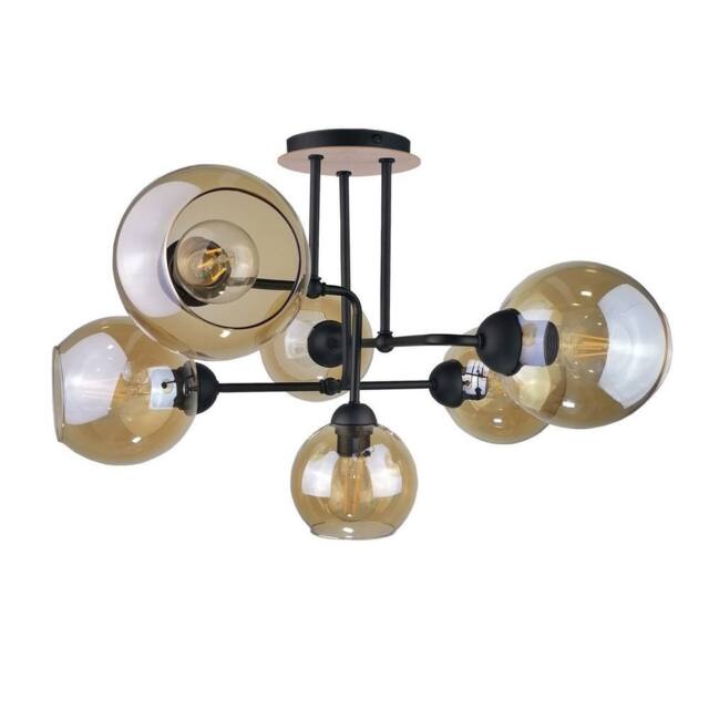 Netlighting Monde Multi Arm Semi Flush Ceiling Light Wood 55cm 6x E27 in Brown
