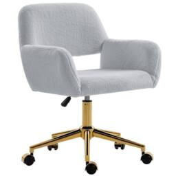 HOMCOM Swivel Office Chair, Vanity Desk Chair with Adjustable Height, Wheels in Grey - thumbnail 2