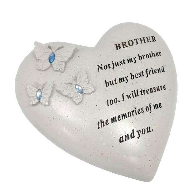 David Fischhoff Graveside Memorial Heart & Butterflies Ornament Plaque Blue- Brother in Off-White
