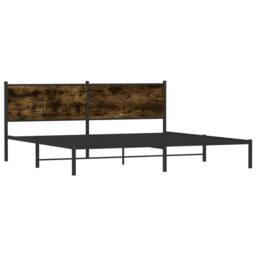 Berkfield Home Metal Bed Frame without Mattress Smoked Oak 193x203 cm in Brown - thumbnail 1