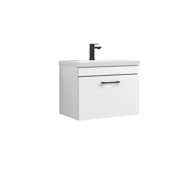 Balterley 1 Drawer Wall Hung Vanity Basin Unit White Black Handle 600mm - image 1