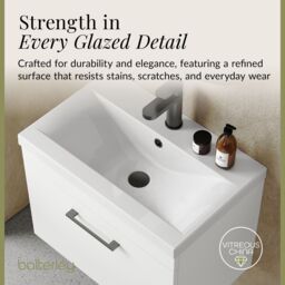 Balterley 1 Drawer Wall Hung Vanity Basin Unit White Black Handle 600mm - thumbnail 7