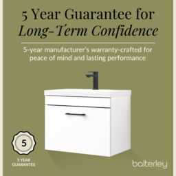 Balterley 1 Drawer Wall Hung Vanity Basin Unit White Black Handle 600mm - thumbnail 6