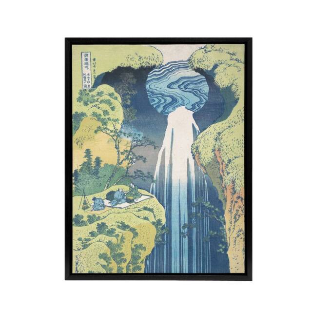 "Artery8 Amida Falls of the Kisokaido Road Framed Canvas Wall Art Print Hokusai in Blue - Size: W12"" x H16""" - image 1