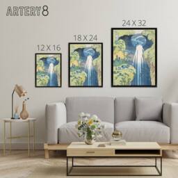 "Artery8 Amida Falls of the Kisokaido Road Framed Canvas Wall Art Print Hokusai in Blue - Size: W12"" x H16""" - thumbnail 4