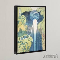 "Artery8 Amida Falls of the Kisokaido Road Framed Canvas Wall Art Print Hokusai in Blue - Size: W12"" x H16""" - thumbnail 2