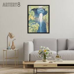 "Artery8 Amida Falls of the Kisokaido Road Framed Canvas Wall Art Print Hokusai in Blue - Size: W12"" x H16""" - thumbnail 3