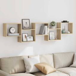 Berkfield Home Wall Cube Shelf 5 Compartments Sonoma Oak Engineered Wood in Light Oak - thumbnail 3