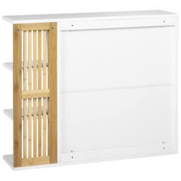 Wyld and Coco Wall-Mounted Mirror Cabinet White and Light Wood Push-Open - thumbnail 6