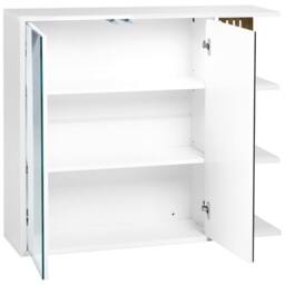 Wyld and Coco Wall-Mounted Mirror Cabinet White and Light Wood Push-Open - thumbnail 4
