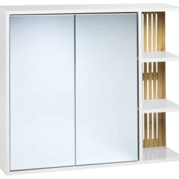 Wyld and Coco Wall-Mounted Mirror Cabinet White and Light Wood Push-Open - thumbnail 2