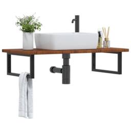 Berkfield Home Basin Shelf Wall Mounted Steel & Solid Wood Oak in Brown - thumbnail 2