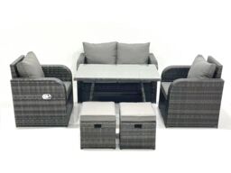 Fimous Outdoor Garden Furniture Set with Reclining Chair 2 Small Footstool in Dark Grey - thumbnail 1
