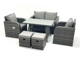 Fimous Outdoor Garden Furniture Set with Reclining Chair 2 Small Footstool in Dark Grey - thumbnail 2