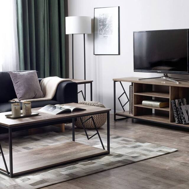 Wyld and Coco TV Stand for 60 inch TV Dark Brown Laminate Open Shelves and Iron - image 1