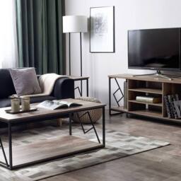 Wyld and Coco TV Stand for 60 inch TV Dark Brown Laminate Open Shelves and Iron