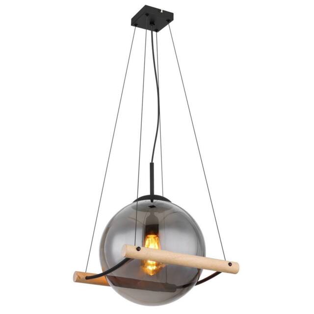 Netlighting Leona Globe Pendant Ceiling Light Matt Black Smoke Glass Shade 1x E27 - image 1