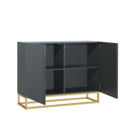 Mex Furniture LTD Dark Grey Fluted Sideboard 100cm Gold Base - Modern Storage Cabinet - thumbnail 5