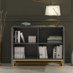 Mex Furniture LTD Dark Grey Fluted Sideboard 100cm Gold Base - Modern Storage Cabinet - thumbnail 2