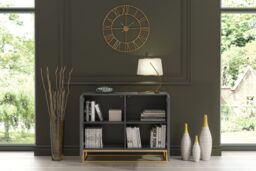Mex Furniture LTD Dark Grey Fluted Sideboard 100cm Gold Base - Modern Storage Cabinet - thumbnail 8
