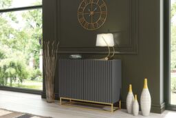 Mex Furniture LTD Dark Grey Fluted Sideboard 100cm Gold Base - Modern Storage Cabinet - thumbnail 6