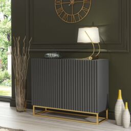 Mex Furniture LTD Dark Grey Fluted Sideboard 100cm Gold Base - Modern Storage Cabinet - thumbnail 3