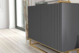 Mex Furniture LTD Dark Grey Fluted Sideboard 100cm Gold Base - Modern Storage Cabinet - thumbnail 9