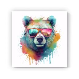 Warren Reed - Designer Splashart Colourful Bear In Glasses Canvas - Size: w10 inch x h10 inch - thumbnail 2