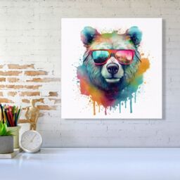 Warren Reed - Designer Splashart Colourful Bear In Glasses Canvas - Size: w10 inch x h10 inch - thumbnail 1
