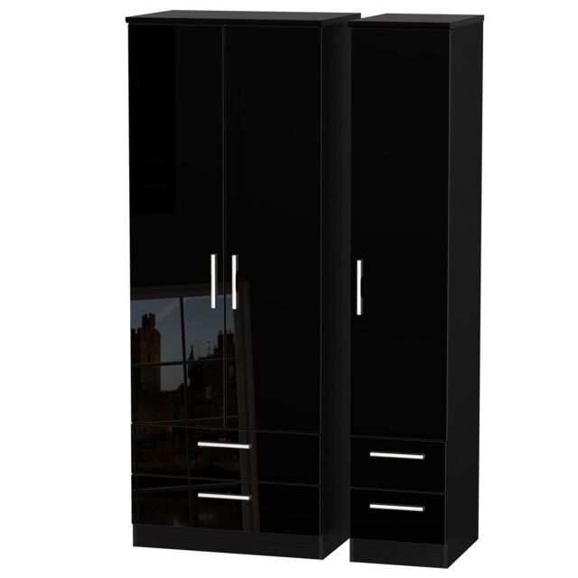Ready Assembled 2 U Windsor Tall Triple 2 Drawer + Drawer Wardrobe (Ready Assembled) in Black
