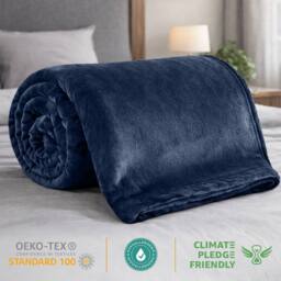 Pamposh Reversible Flannel Fleece Blanket Cozy Sofa Throw in Navy - Size: Medium - thumbnail 7