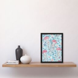 Artery8 Underseas Jellyfish Flowers Baby Blue Pink Design Framed Wall Art - Size: A4 - thumbnail 4
