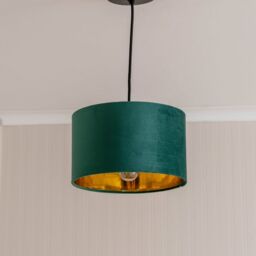 ValueLights Reni Green Velvet with Gold Inner Easy Fit Ceiling Lamp Shade & Bulb in Bottle Green - Size: Small