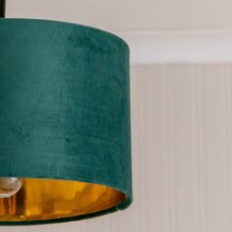 ValueLights Reni Green Velvet with Gold Inner Easy Fit Ceiling Lamp Shade & Bulb in Bottle Green - Size: Small - thumbnail 4