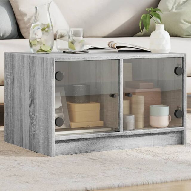 Berkfield Home Coffee Table with Glass Doors Grey Sonoma 68x50x42 cm - Size: 68 x 50 x 42 cm - image 1