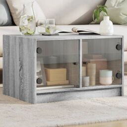 Berkfield Home Coffee Table with Glass Doors Grey Sonoma 68x50x42 cm - Size: 68 x 50 x 42 cm - thumbnail 1