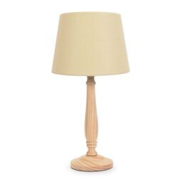 ValueLights Victoria Light Wood Traditional Table Lamp with Fabric Tapered Shade & Bulb in Cream - thumbnail 2