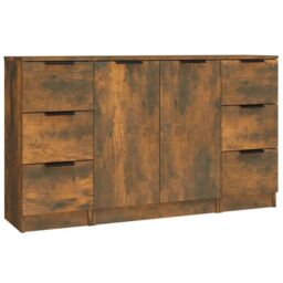 Berkfield Home Sideboards 3 pcs Smoked Oak Engineered Wood in Brown - thumbnail 2