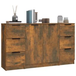 Berkfield Home Sideboards 3 pcs Smoked Oak Engineered Wood in Brown - thumbnail 4