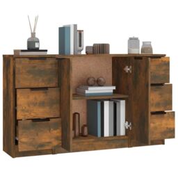 Berkfield Home Sideboards 3 pcs Smoked Oak Engineered Wood in Brown - thumbnail 5