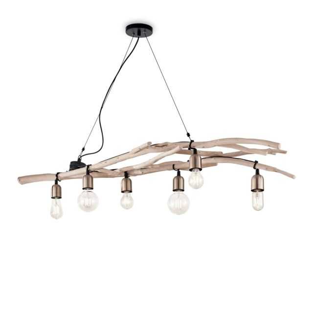 Netlighting Driftwood 6 Light Pendant Bar Light Wood E27 in Brown - image 1