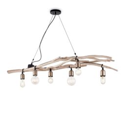 Netlighting Driftwood 6 Light Pendant Bar Light Wood E27 in Brown