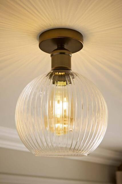 ValueLights Maddison Clear Ribbed Glass Globe Shades Flush Ceiling Light in Bronze - image 1