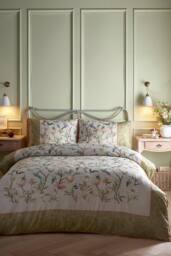 Appletree 'Fiorella' 100% Cotton Floral & Bird Print Duvet Cover Set in Natural - Size: King - thumbnail 1