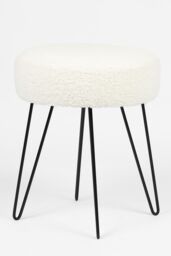 OHS Teddy Stool Boucle Hairpin Round Home Seat Cushioned Foot Rest in White - thumbnail 3