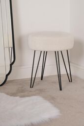 OHS Teddy Stool Boucle Hairpin Round Home Seat Cushioned Foot Rest in White