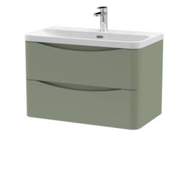 Balterley Modern Bathroom Wall Hung 2 Drawer Vanity, Ceramic Basin, Green, 800mm in Green - thumbnail 1