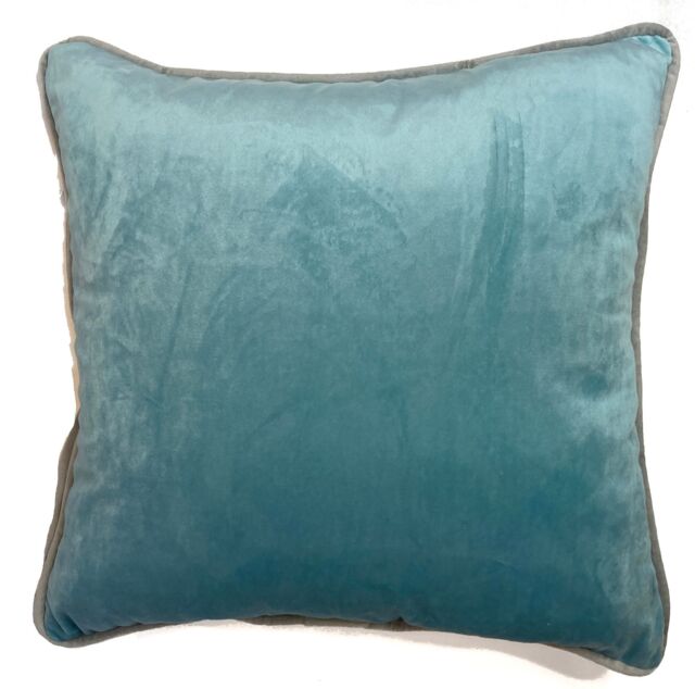 Rapport Home Piped Velvet Polyester Cushion Cover in Duck Egg Blue - Size: 43 cm x 43 cm - image 1