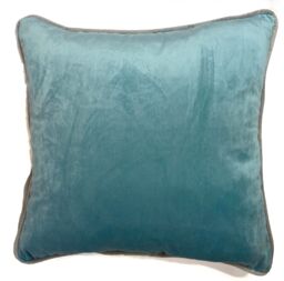 Rapport Home Piped Velvet Polyester Cushion Cover in Duck Egg Blue - Size: 43 cm x 43 cm - thumbnail 1