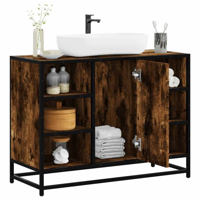 Berkfield Home Bathroom Sink Cabinet Smoked Oak 80x33x60 cm Engineered Wood in Brown - Size: 80 x 33 x 60 cm - image 1